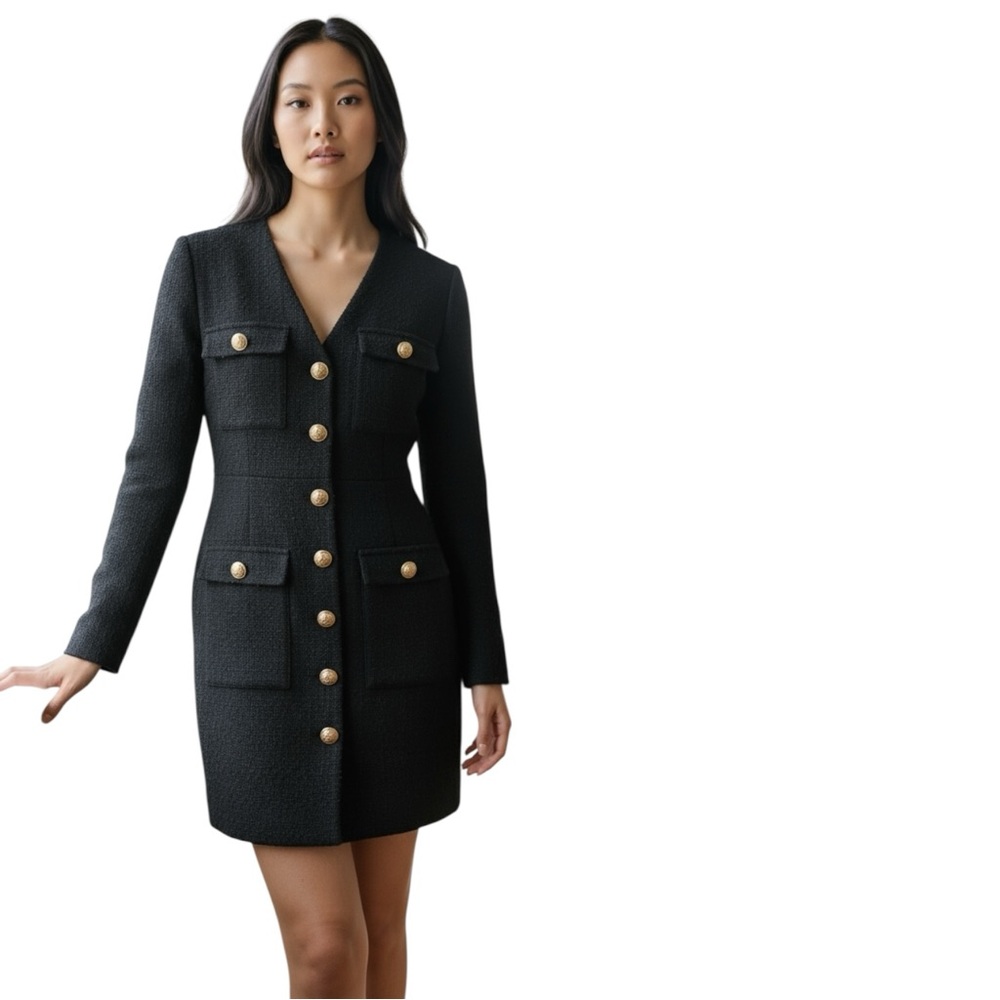 Zara Black Mini Dress with Gold Buttons